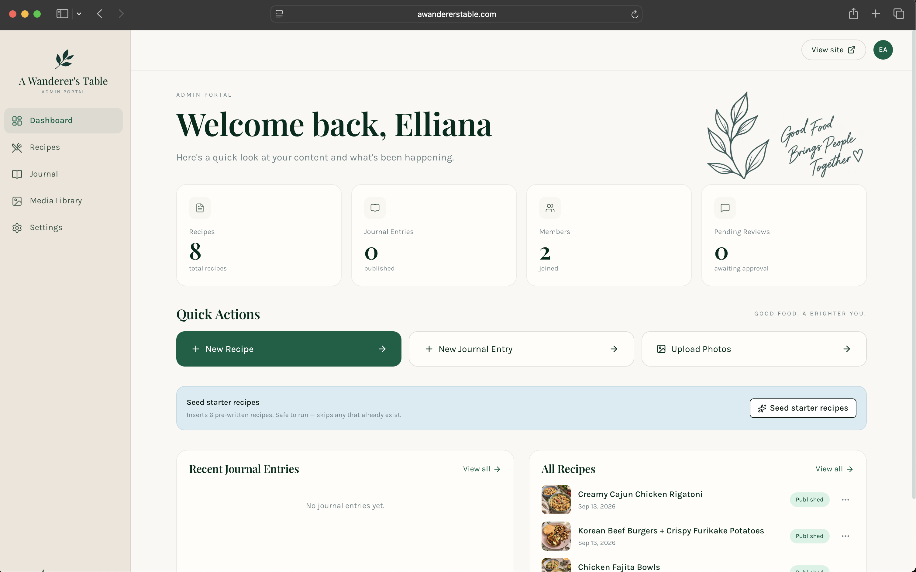 Admin dashboard