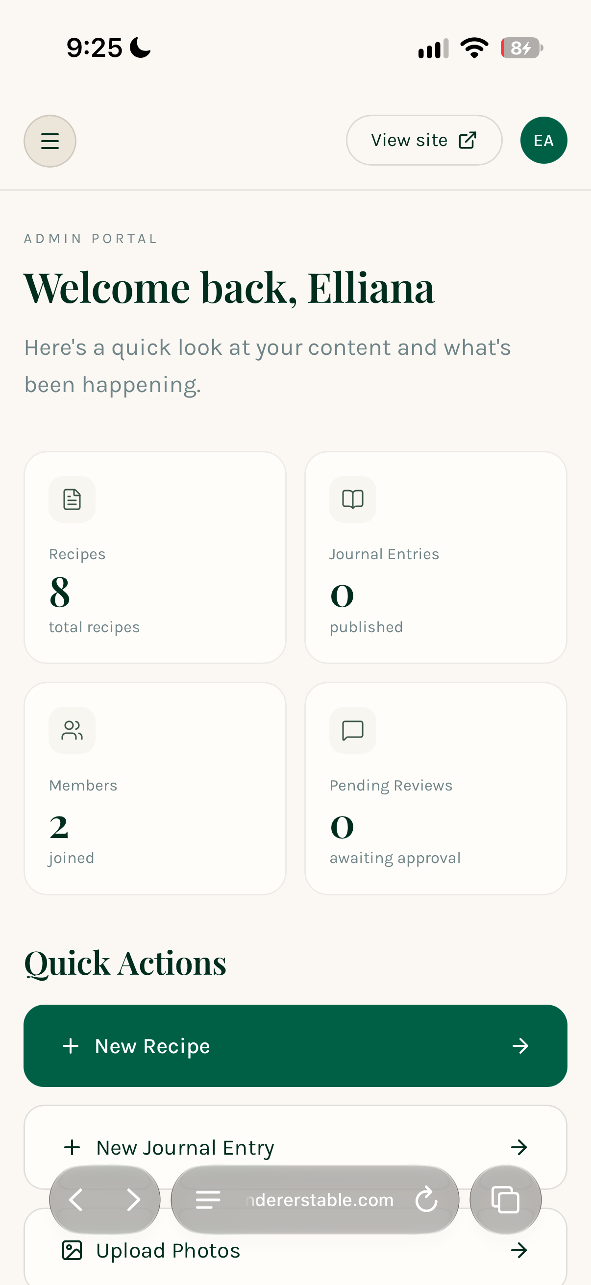 Admin dashboard
