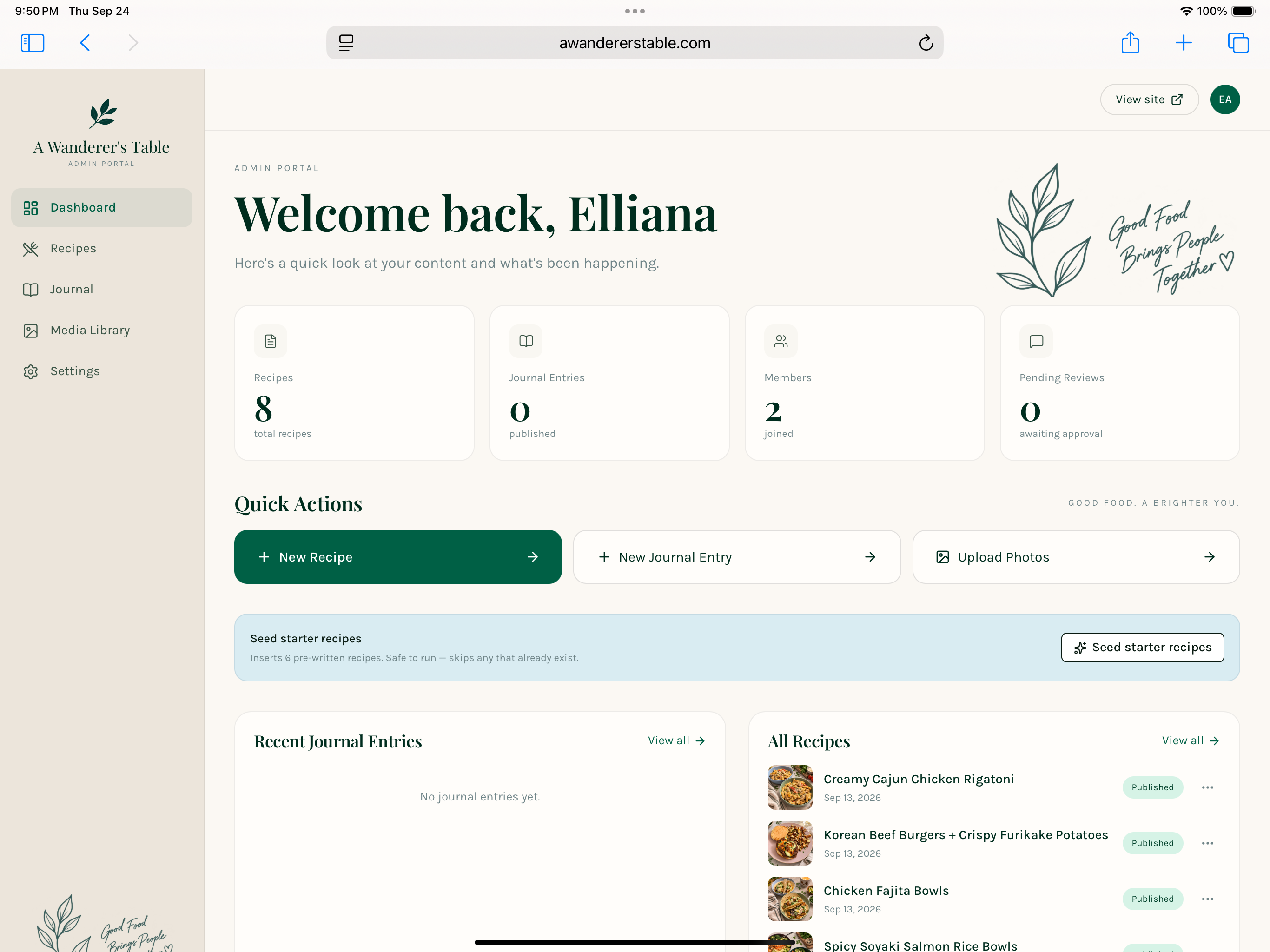 Admin dashboard